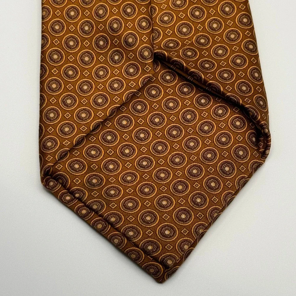 Stefano Ricci 100% Silk Tie Made in Italy Gold Brown Medallion Luxury Necktie